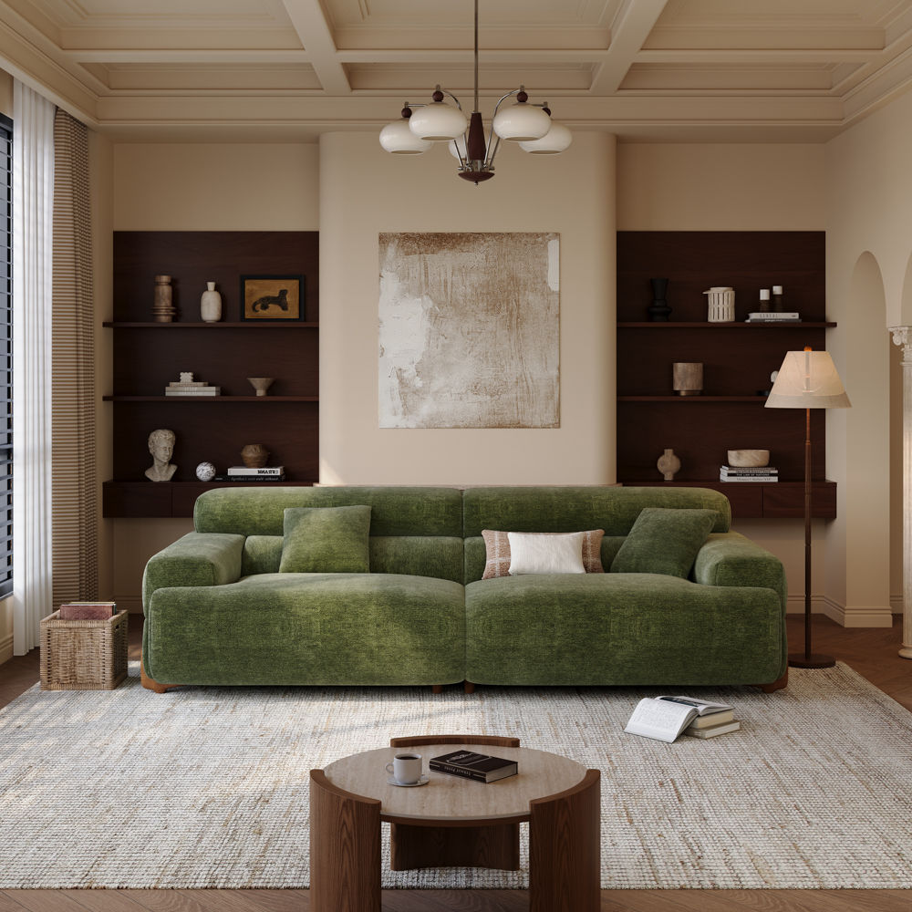 3-4 Seater Green Chenille Sofas & Loveseats