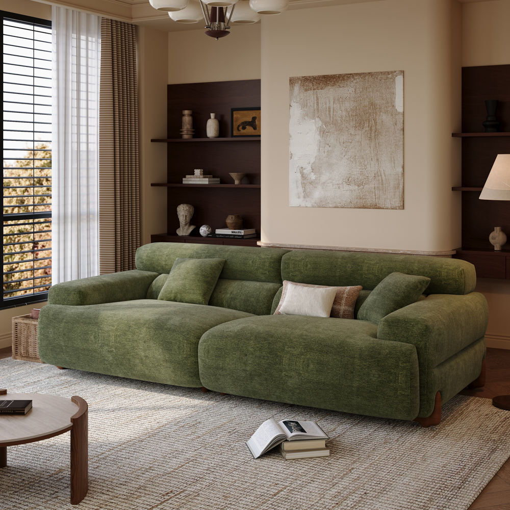 3-4 Seater Green Chenille Sofas & Loveseats