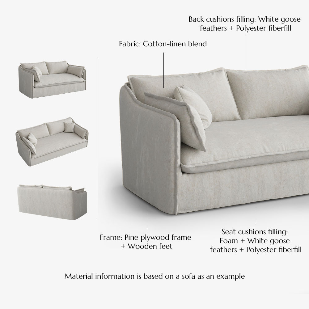 Beige Beige Cotton and Linen Sofas & Loveseats