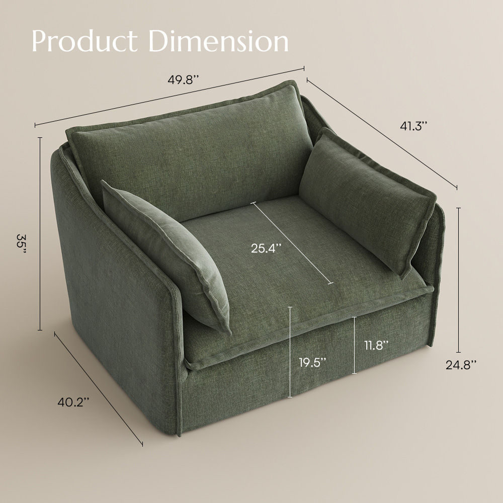 Single Seat Green Cotton and Linen Sofas & Loveseats