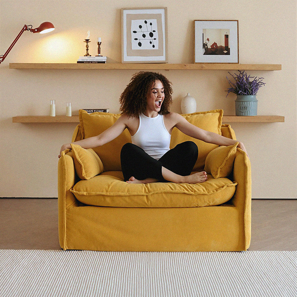 Removable Yellow Cotton and Linen Sofas & Loveseats