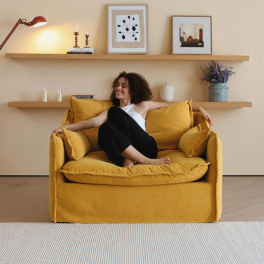 Living Room Yellow Cotton and Linen Sofas & Loveseats