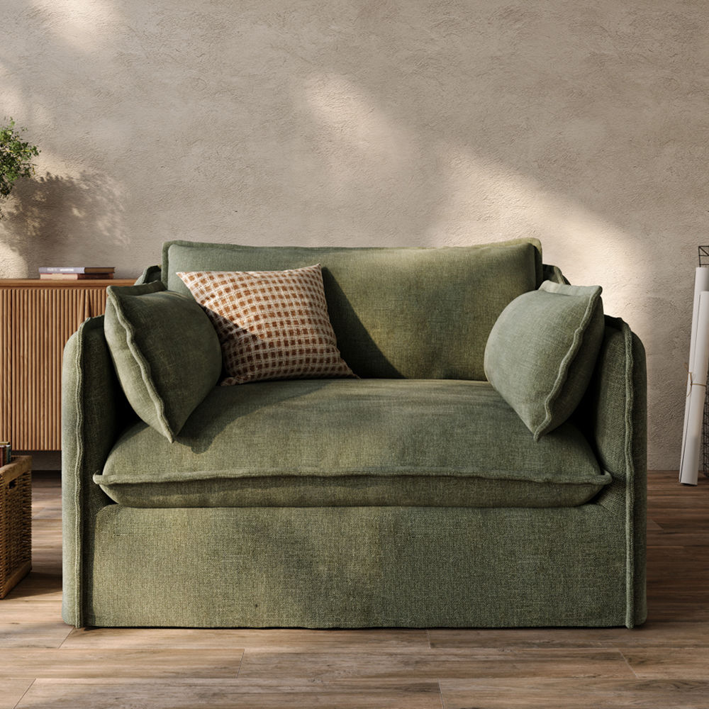 Medium Green Cotton and Linen Sofas & Loveseats
