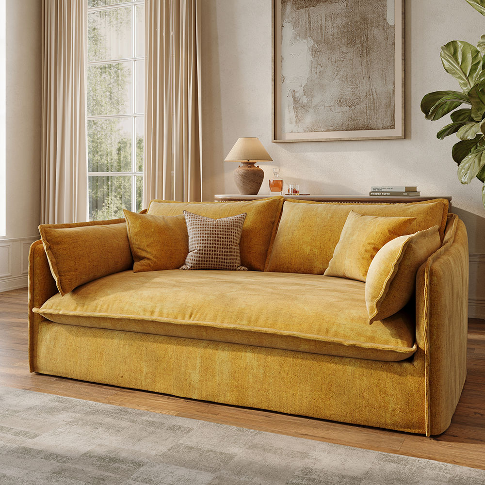 Living Room Yellow Cotton and Linen Sofas & Loveseats