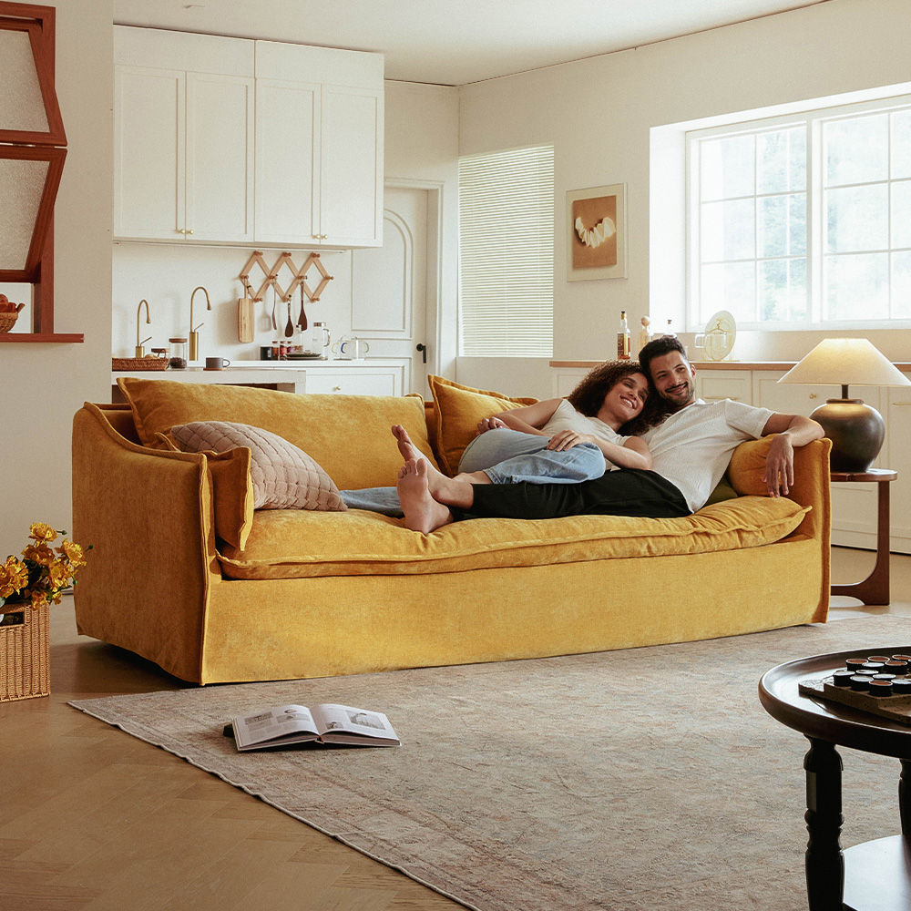 Removable Yellow Cotton and Linen Sofas & Loveseats