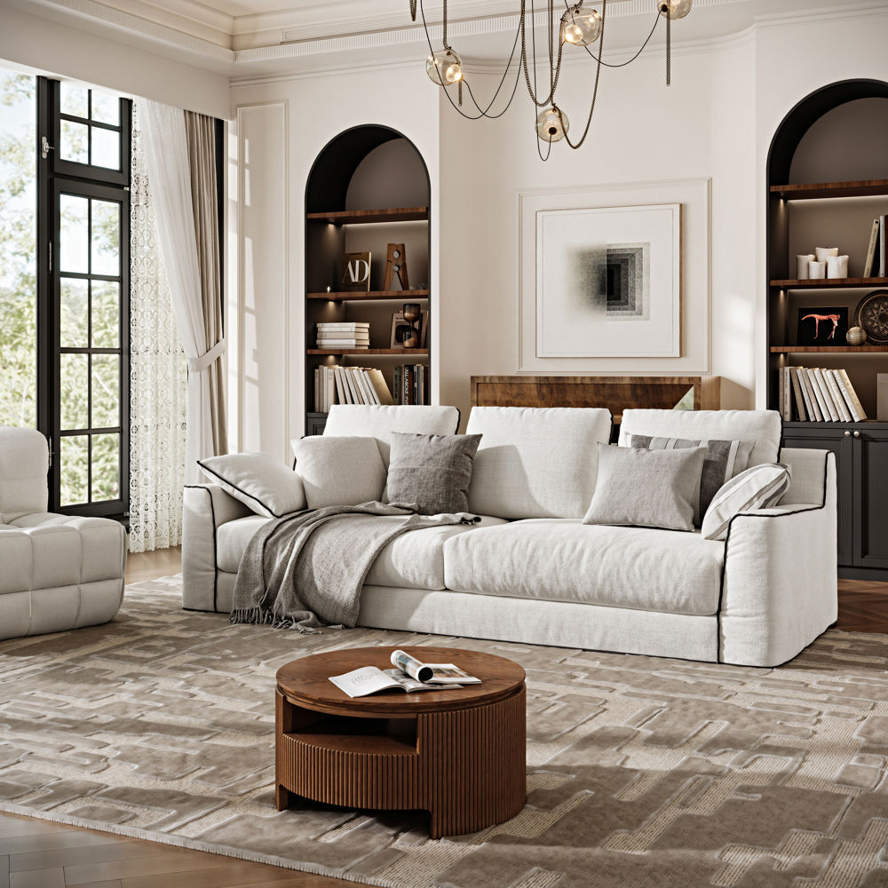 Deep Seat Beige Cotton and Linen Sofas & Loveseats