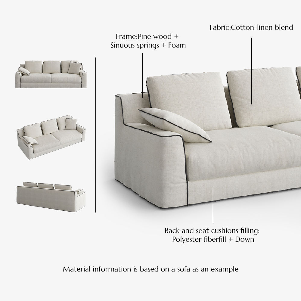 Removable Beige Cotton and Linen Sofas & Loveseats