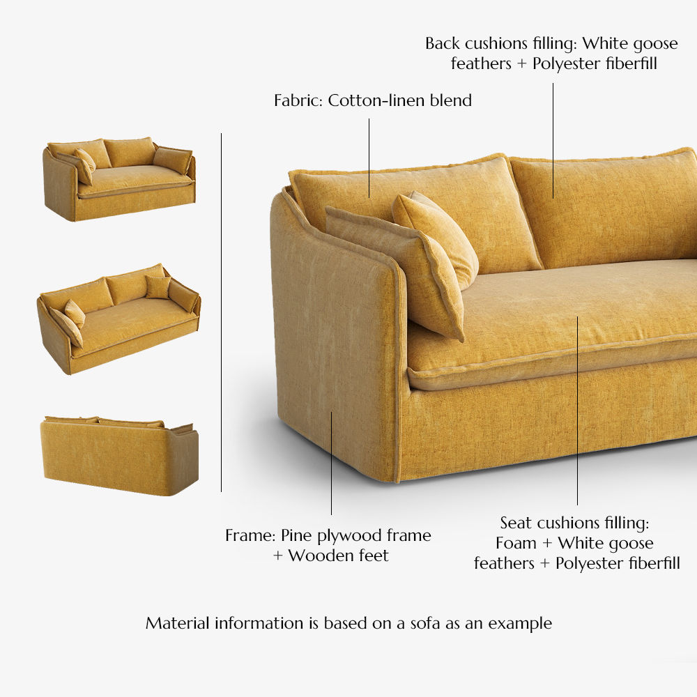 Cotton Yellow Cotton and Linen Sofas & Loveseats