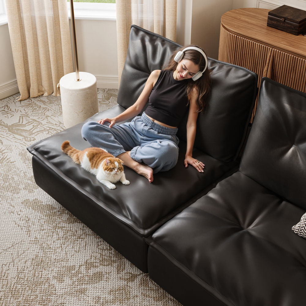 Apartment Black Eco PU Leather Sofas & Loveseats