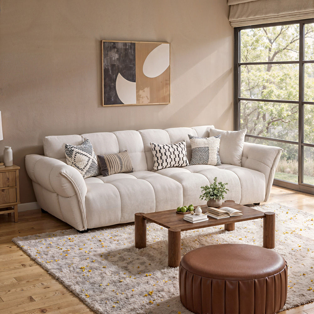 Sponge Beige Chenille Sofas & Loveseats