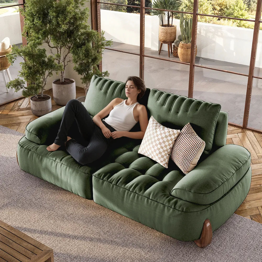 Wood Leg Green Fabric Sofas & Loveseats