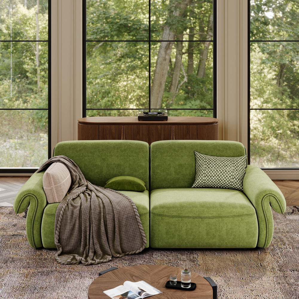 Partly Assemble Green Chenille Sofas & Loveseats