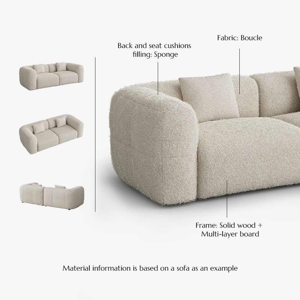 Partial Assembly Required Beige Bouclé Sofa Set