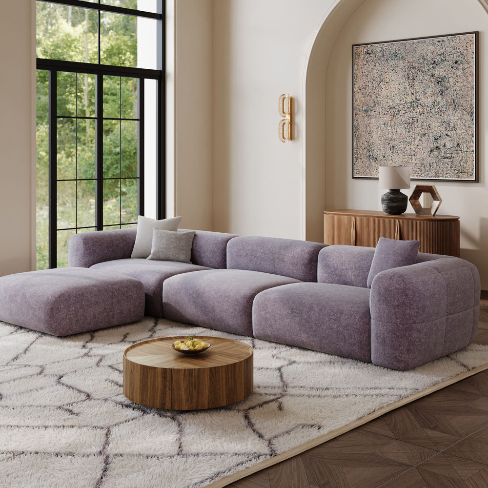 Curved Armrest Puce Chenille Sofas & Loveseats