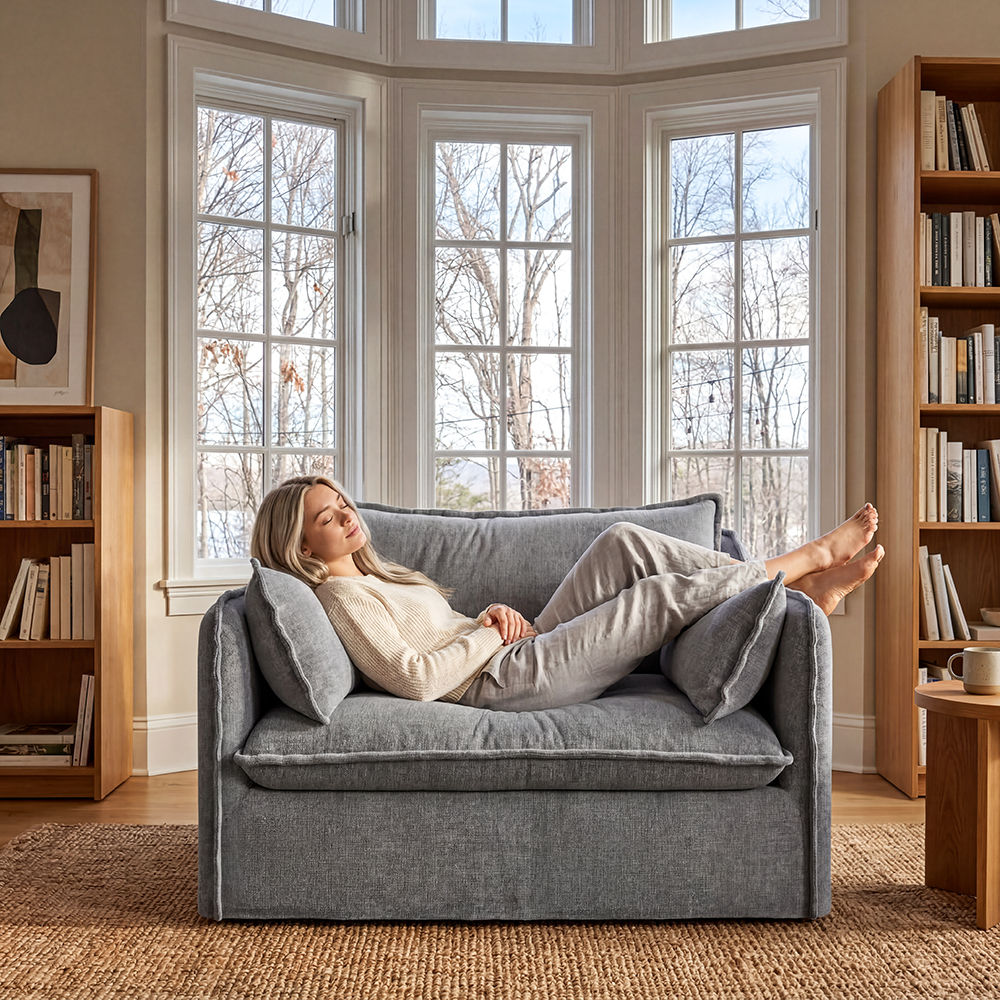 Office Gray Cotton and Linen Sofas & Loveseats