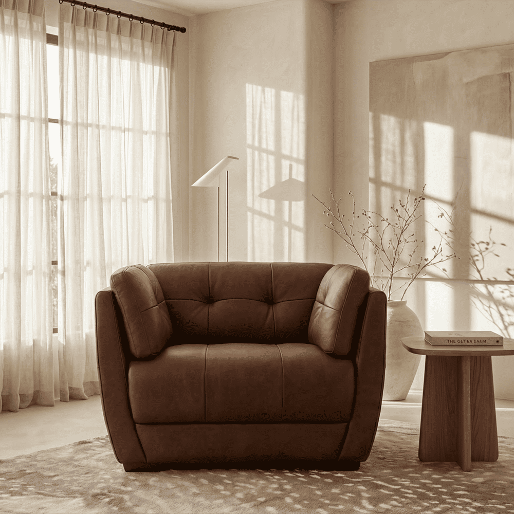 Walnut Color Genuine Leather Sofas & Loveseats
