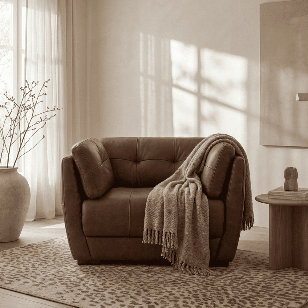 Walnut Color Genuine Leather Sofas & Loveseats