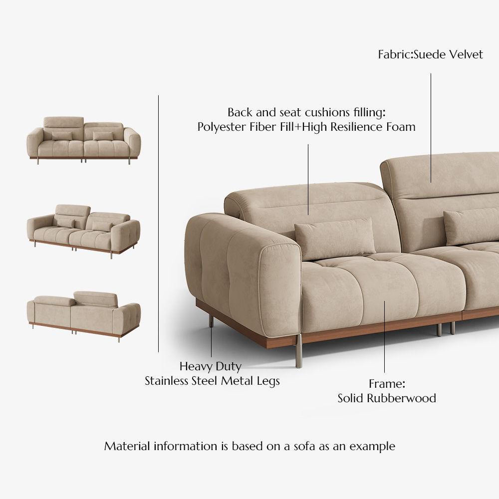 Living Room Light Khaki Suede Fabric Sofas & Loveseats