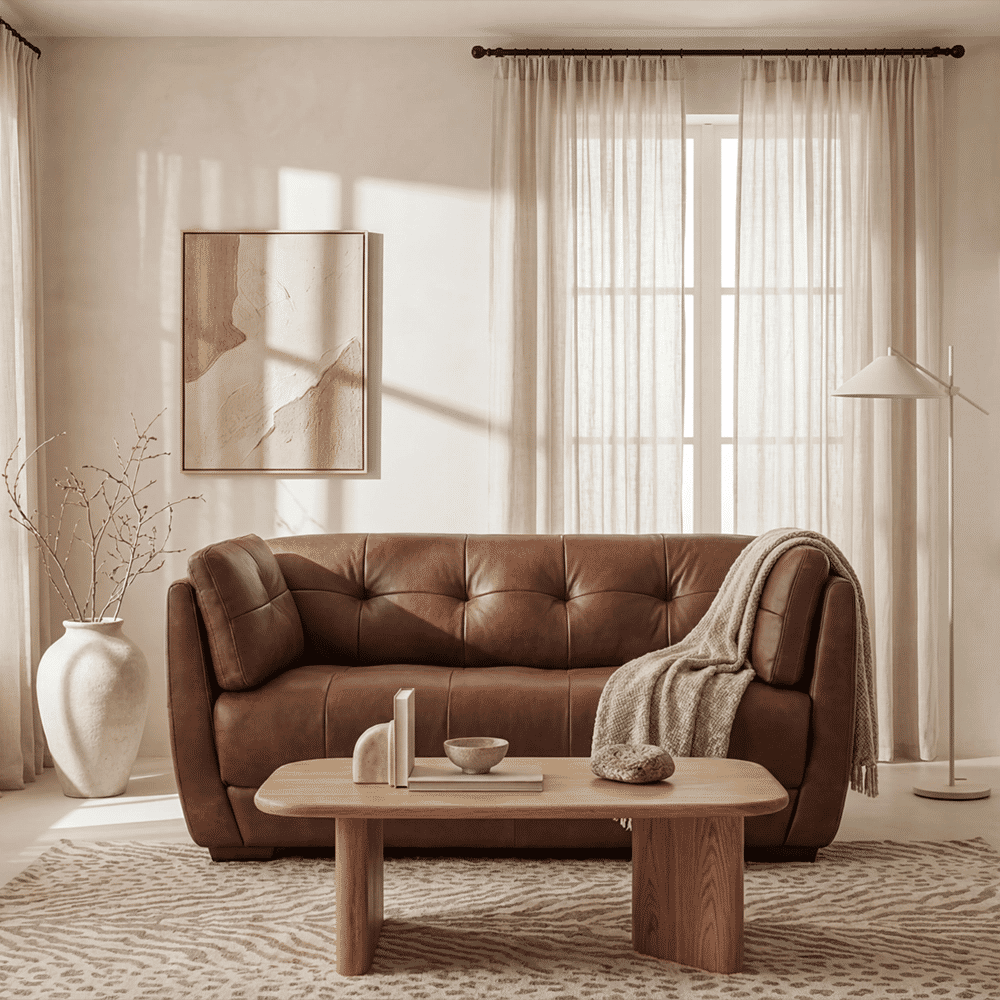 Walnut Color Genuine Leather Sofas & Loveseats