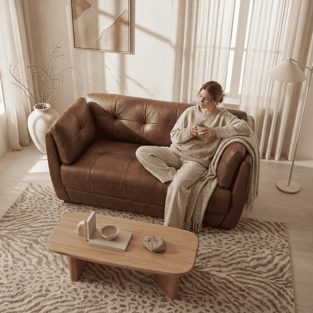 Walnut Color Genuine Leather Sofas & Loveseats