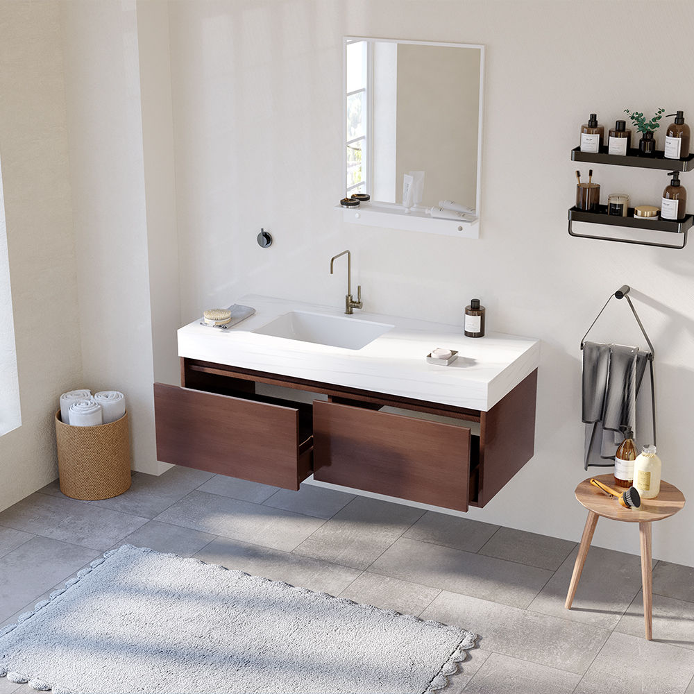 Partly Assemble White & Walnut Sintered Stone & Plywood Storage