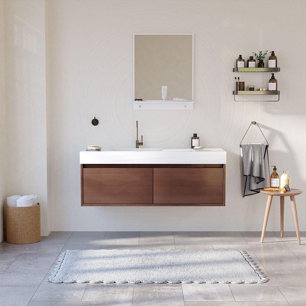 Sintered Stone White & Walnut Sintered Stone & Plywood Storage
