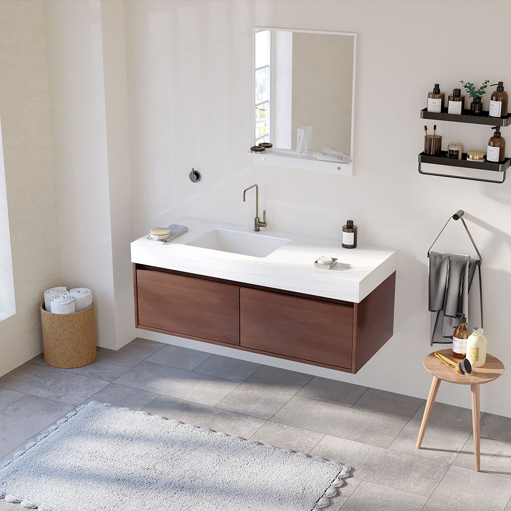 with Drawers White & Walnut Sintered Stone & Plywood Storage