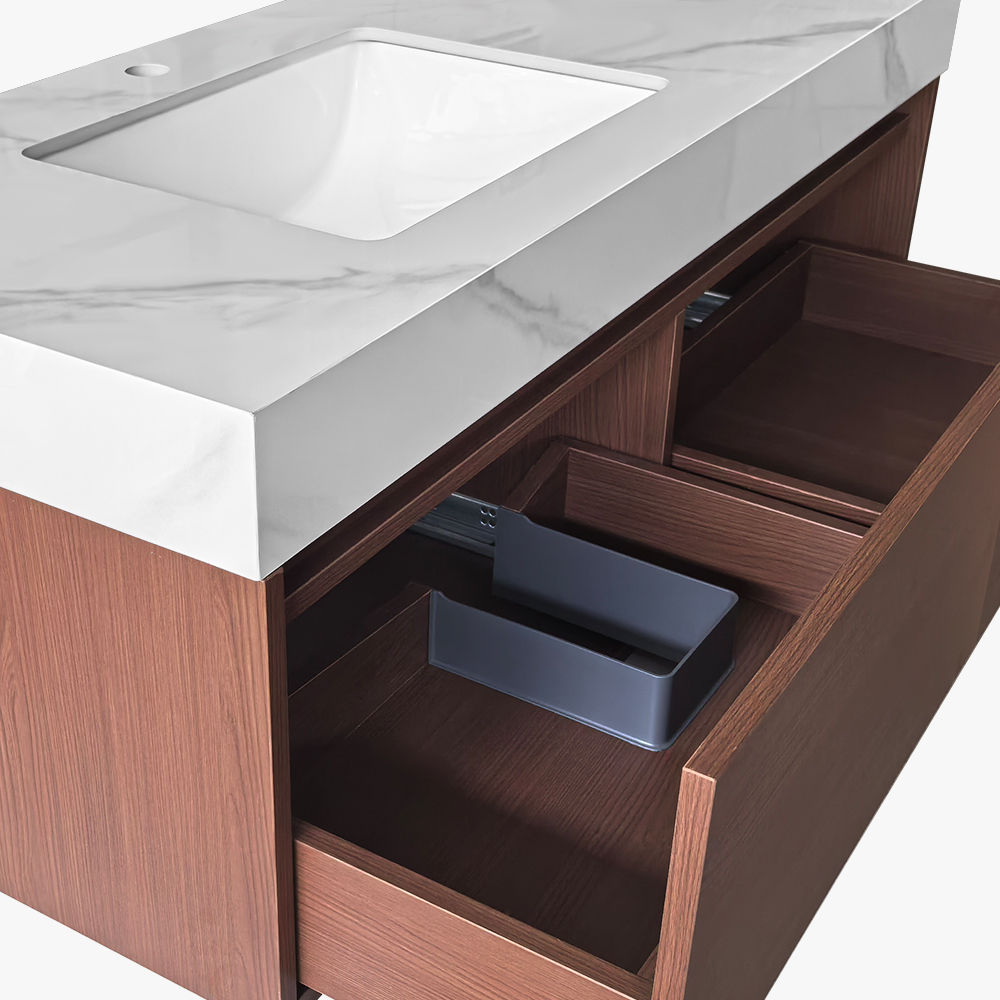 Modern White & Walnut Sintered Stone & Plywood Storage