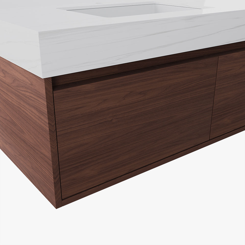 with Drawers White & Walnut Sintered Stone & Plywood Storage