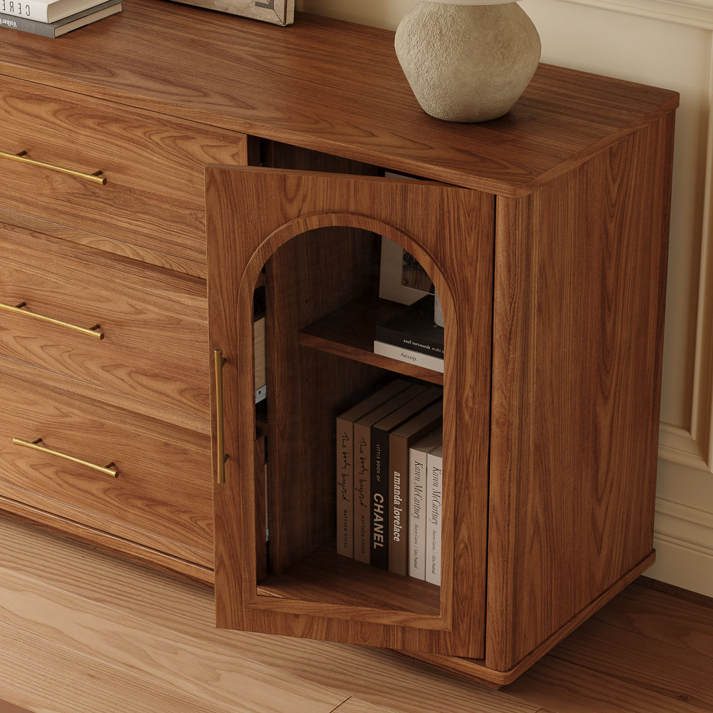 Mid Century Walnut Color Engineered Wood Storage Cabinets