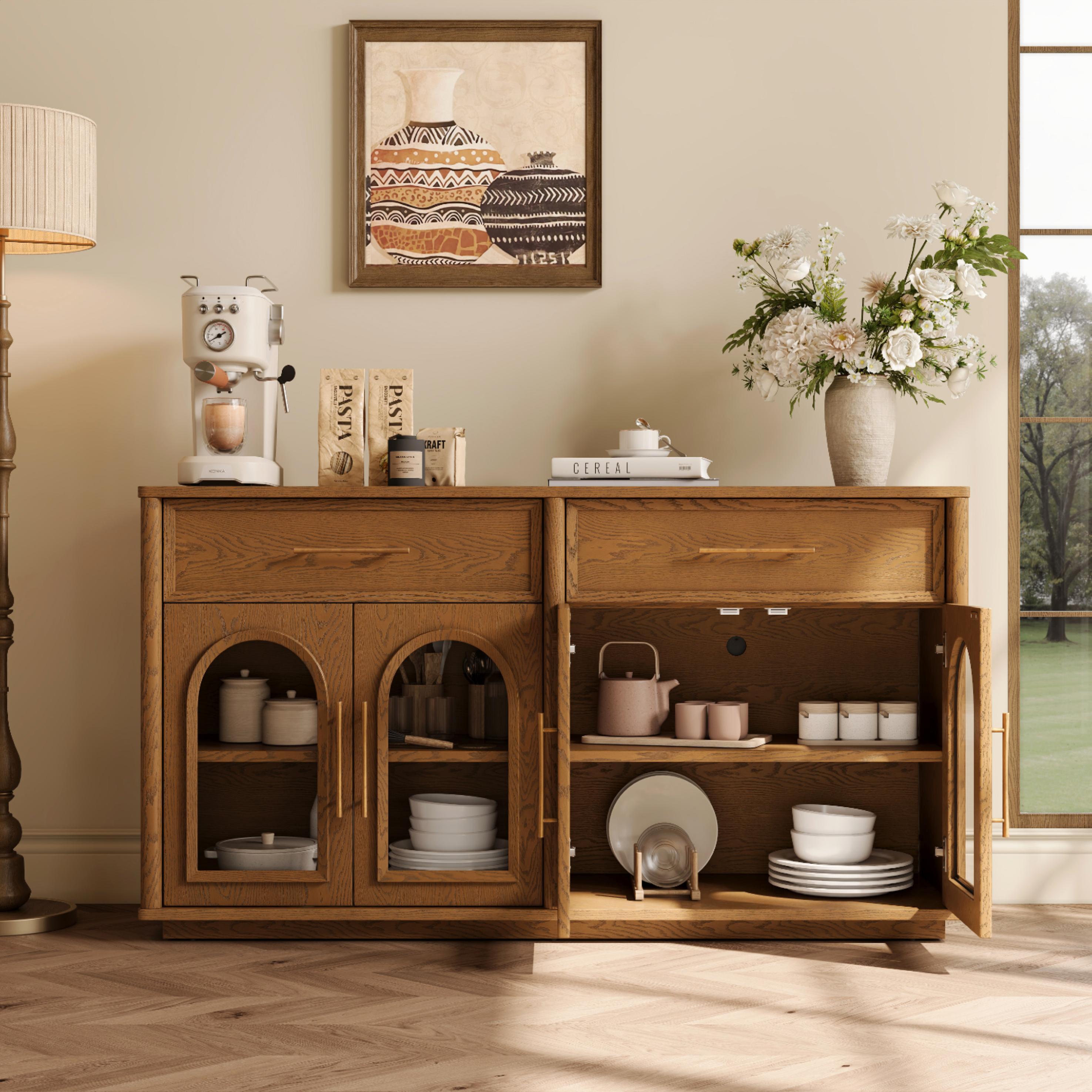 Fully Assembled Light Walnut Color Engineered Wood Storage Cabinets