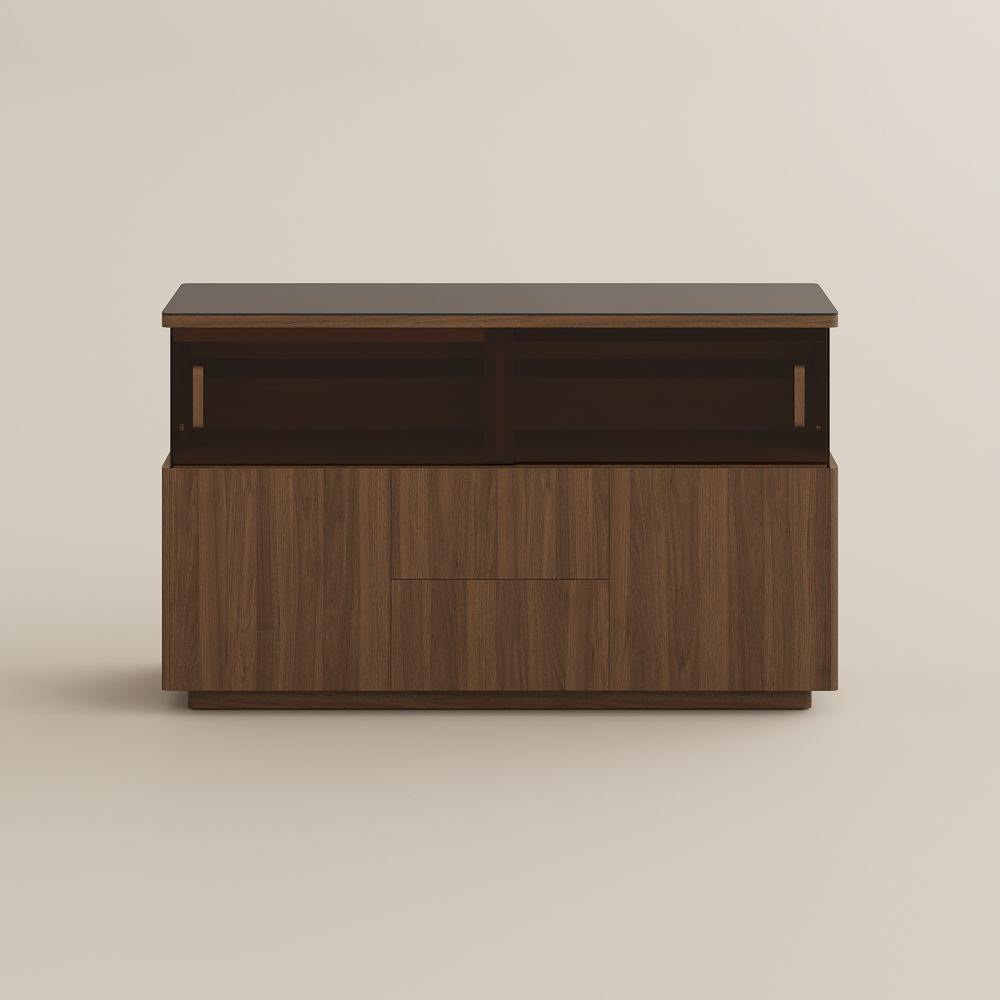 with LED Lights Walnut Color Engineered Wood Storage Cabinets