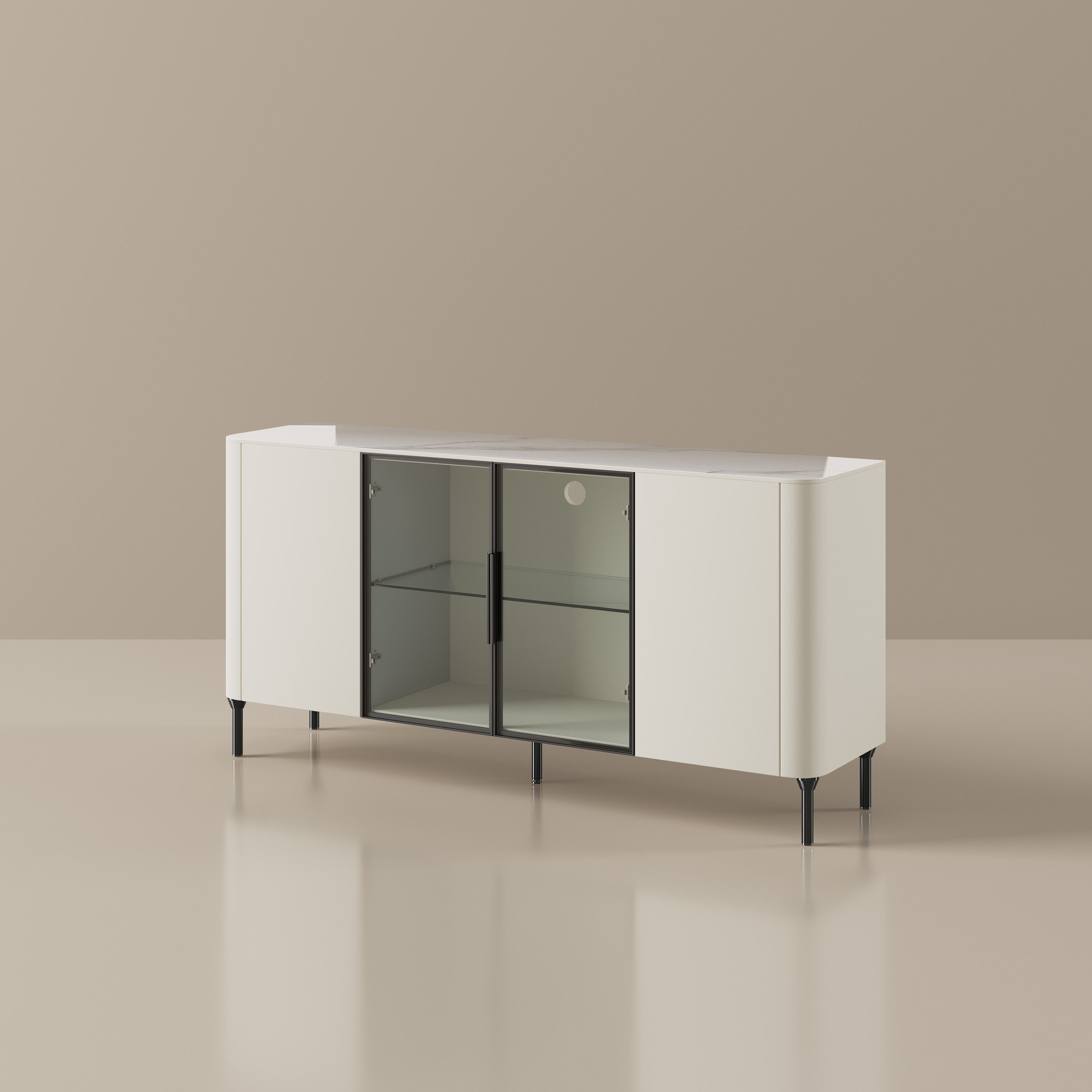 Sintered Stone White & Black Glossy Sintered Stone Storage Cabinets
