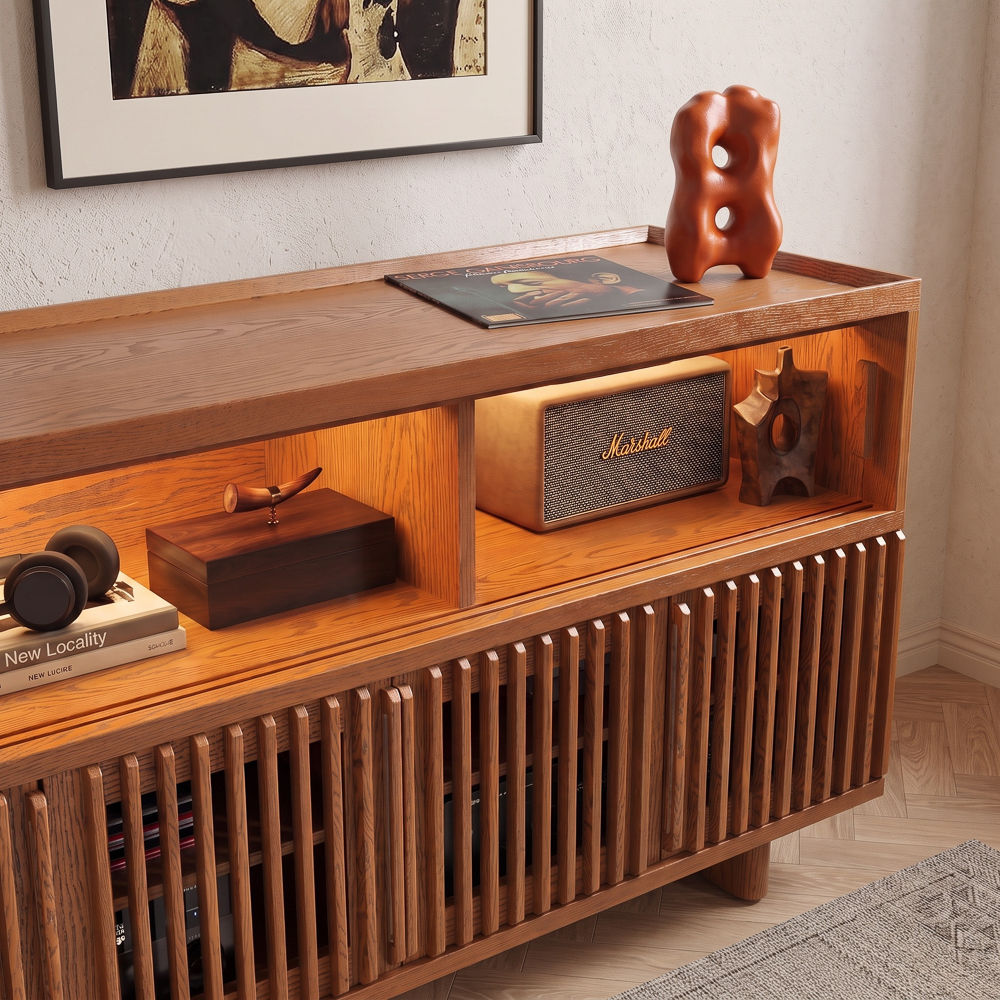 with LED Light Chestnut Engineered Wood Storage Cabinets