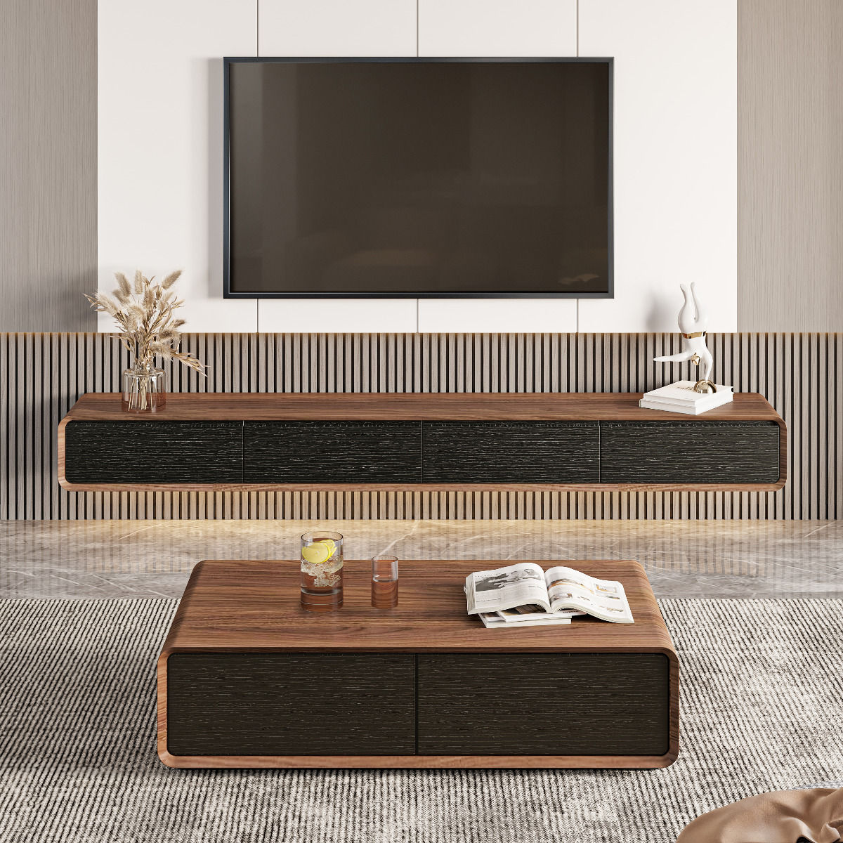 Black & Wood Wood & MDF TV Stands