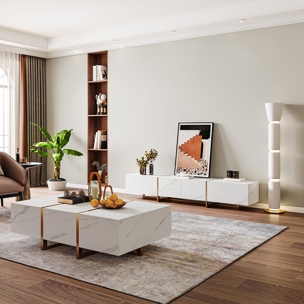White Sintered Stone Living Room Set