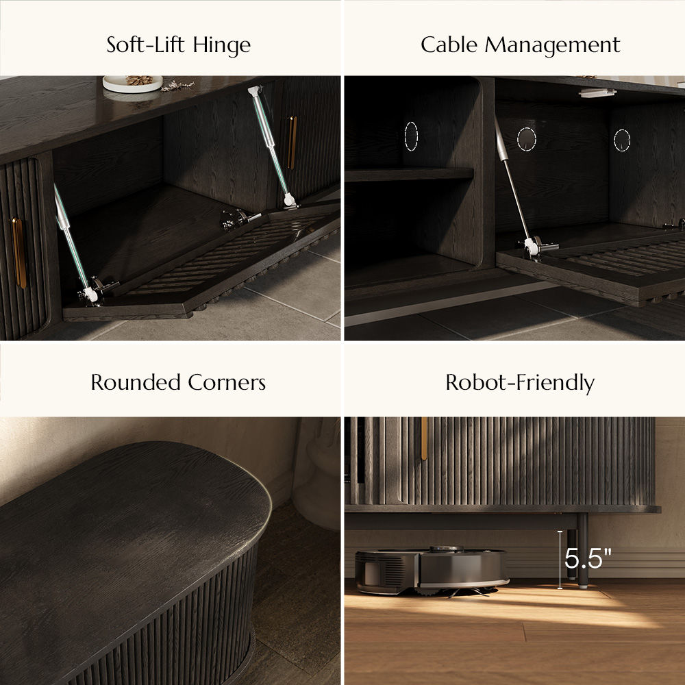 Sliding Door Black Plywood TV Stands
