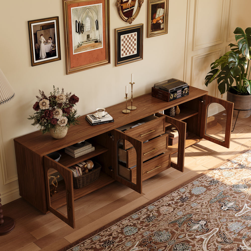 Fully Assemble Walnut Color Engineered Wood TV Stands