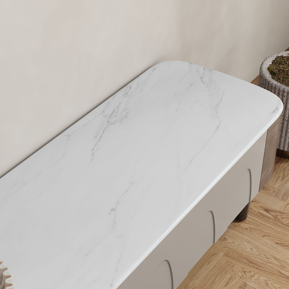 Perfect for 75 Inch TV Walnut & Gray Crystallized Stone TV Stands