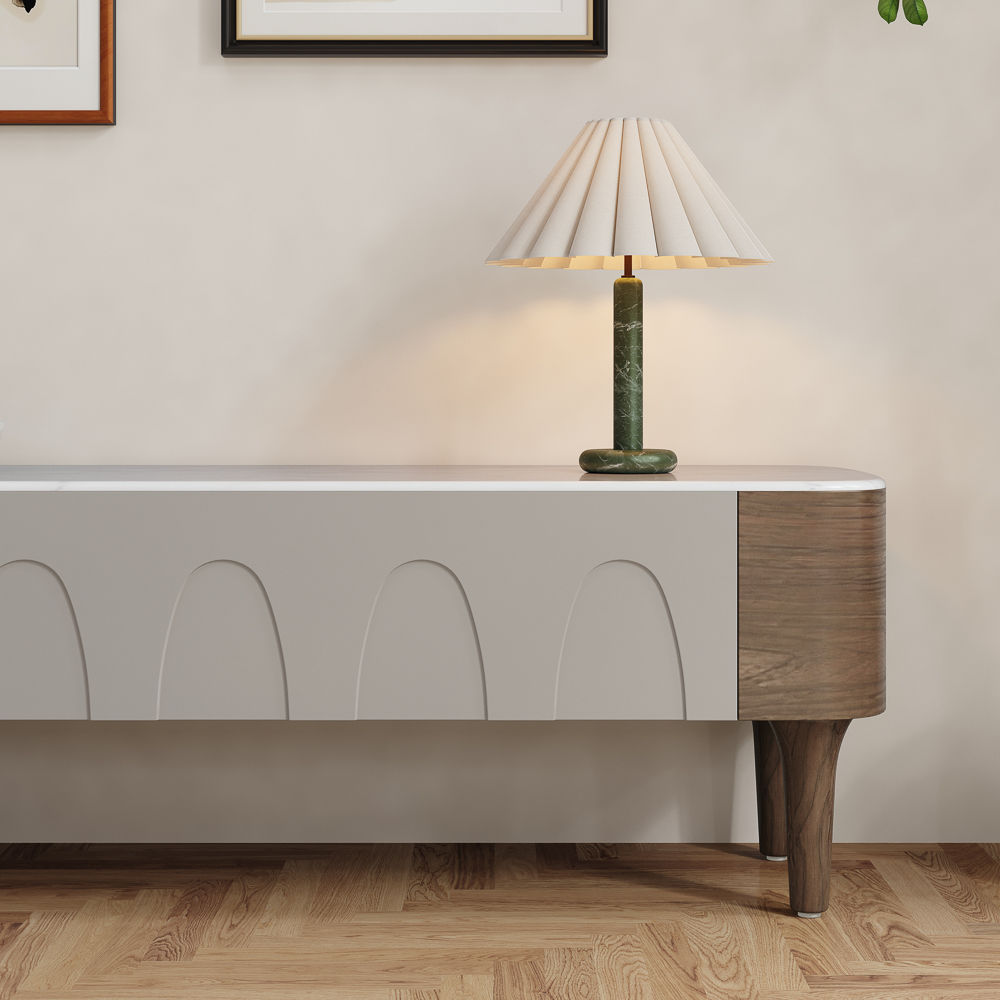 Partly Assemble Walnut & Gray Crystallized Stone TV Stands