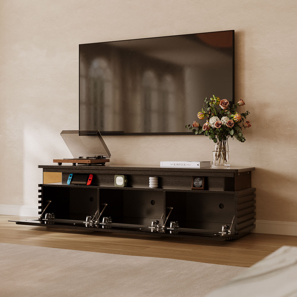 Mid Century Modern Black Engineered Wood TV Stands