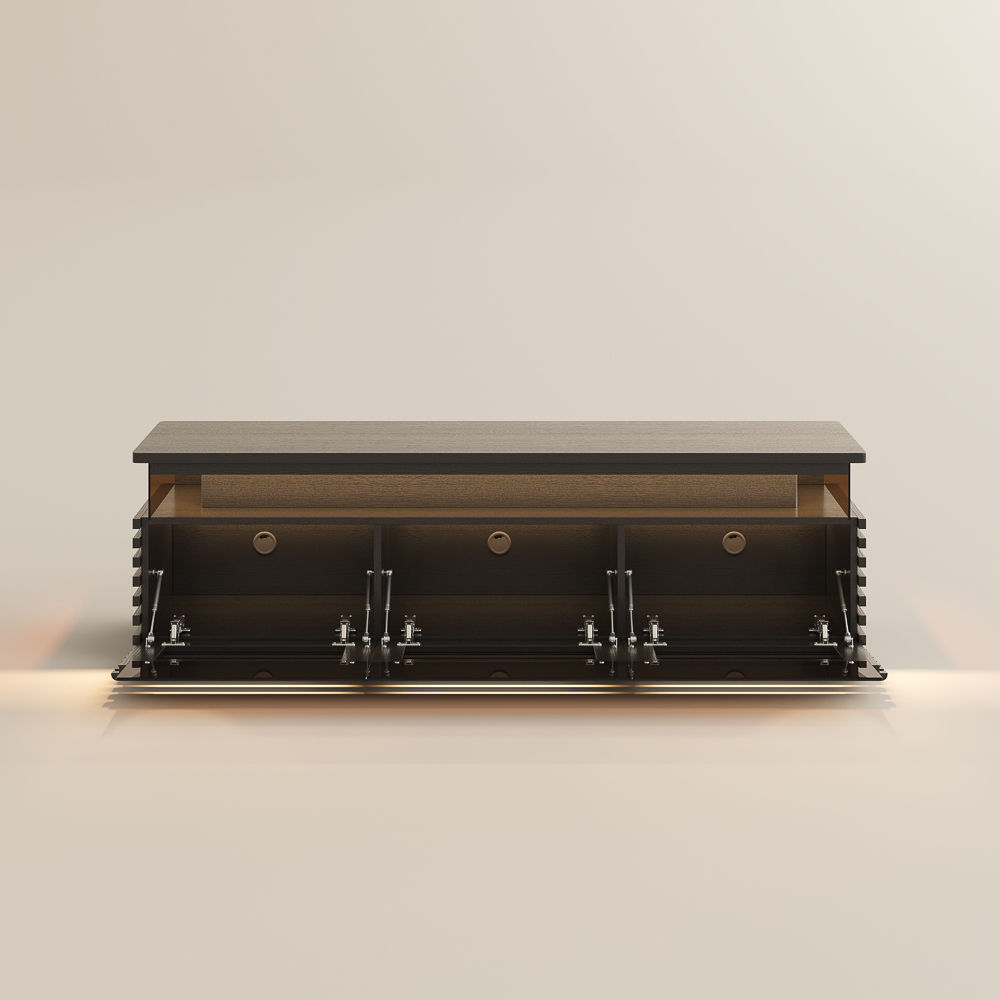 Slatted Design Black Engineered Wood TV Stands