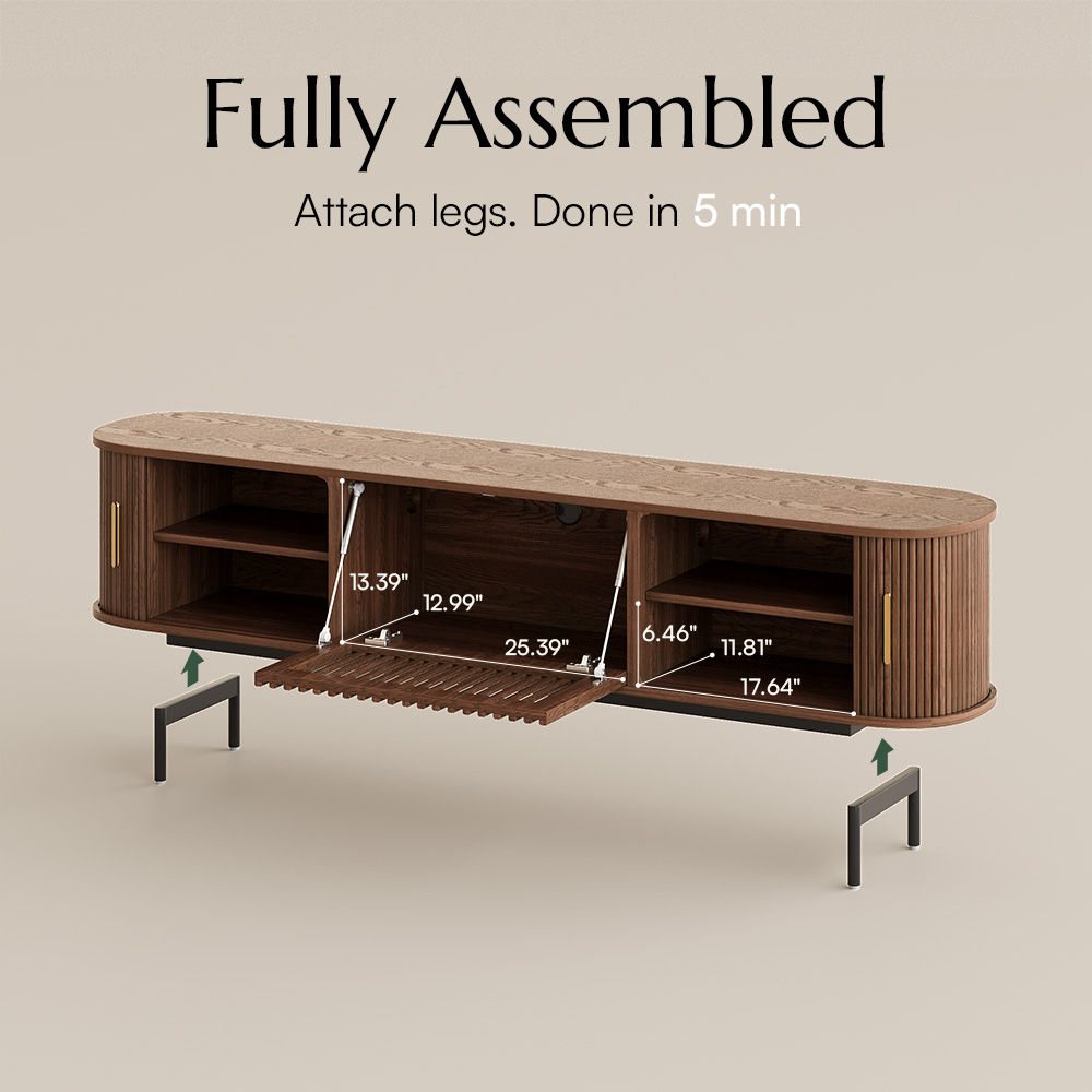 Fluted Walnut Color Plywood TV Stands