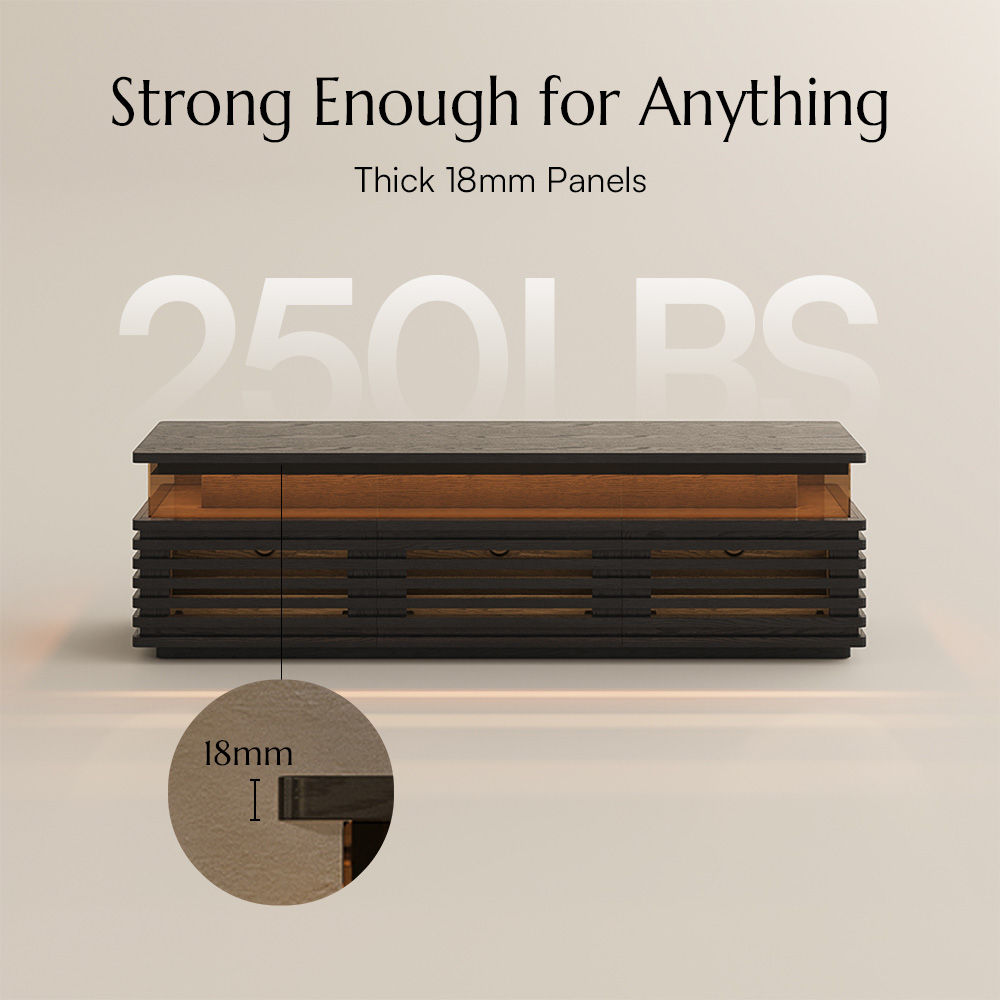 Slatted Design Black Engineered Wood TV Stands
