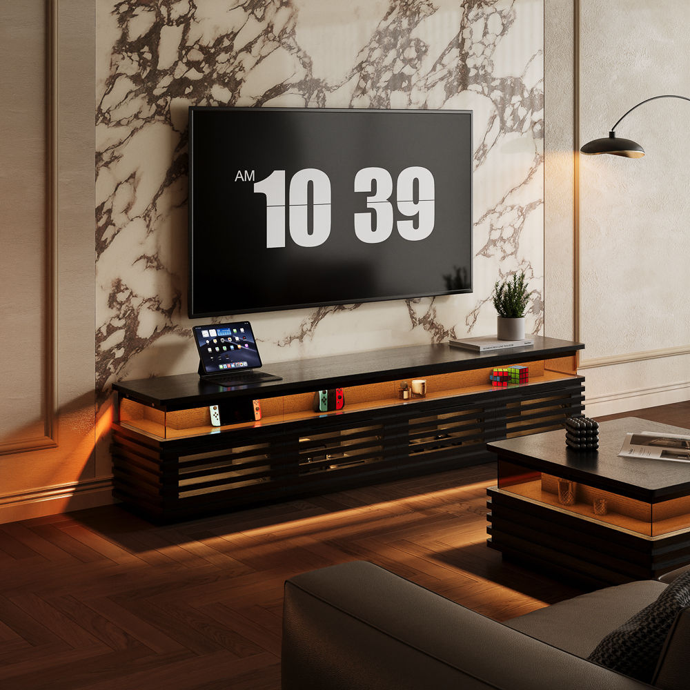 with LED Light Black Engineered Wood TV Stands