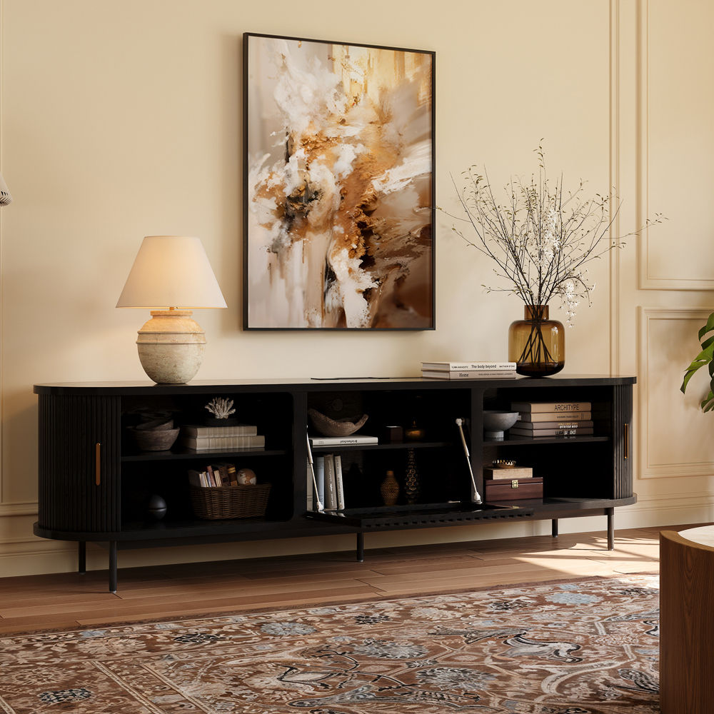 Mid Century Modern Black Engineered Wood TV Stands