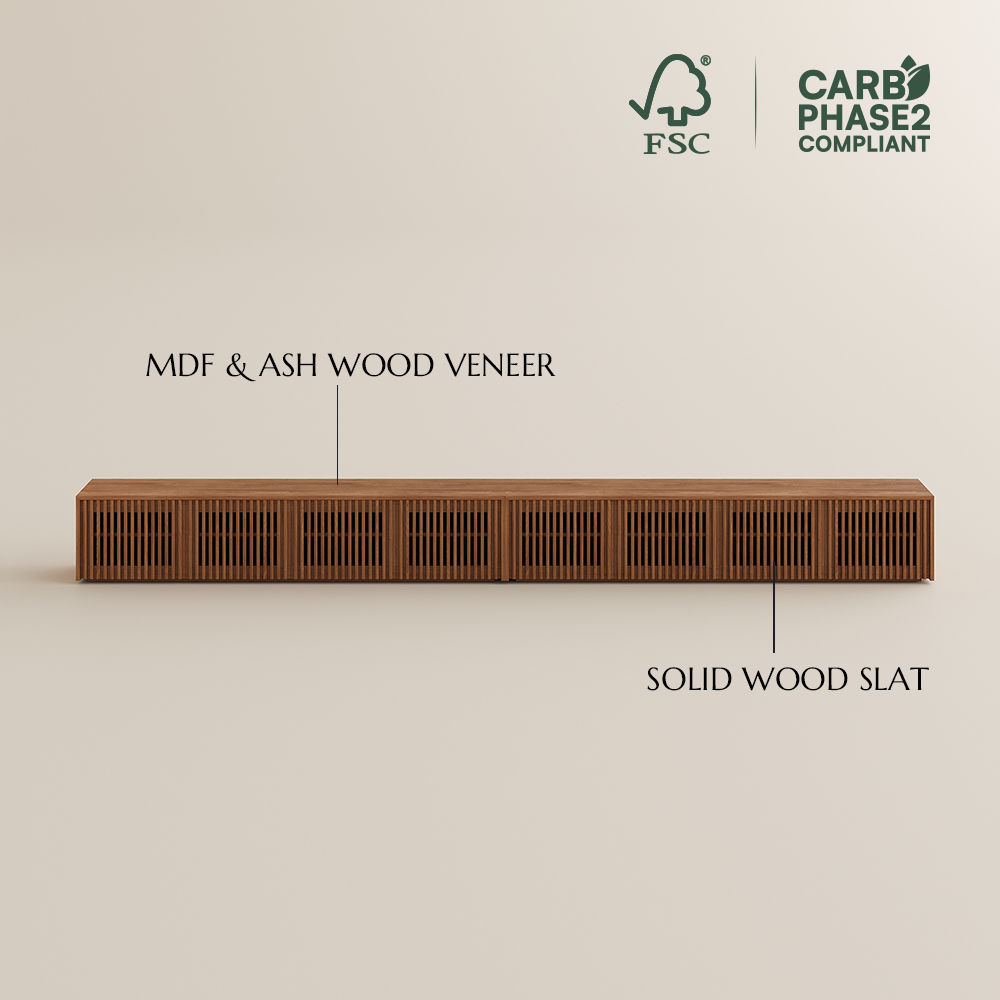 Slatted Design Walnut Color MDF TV Stands