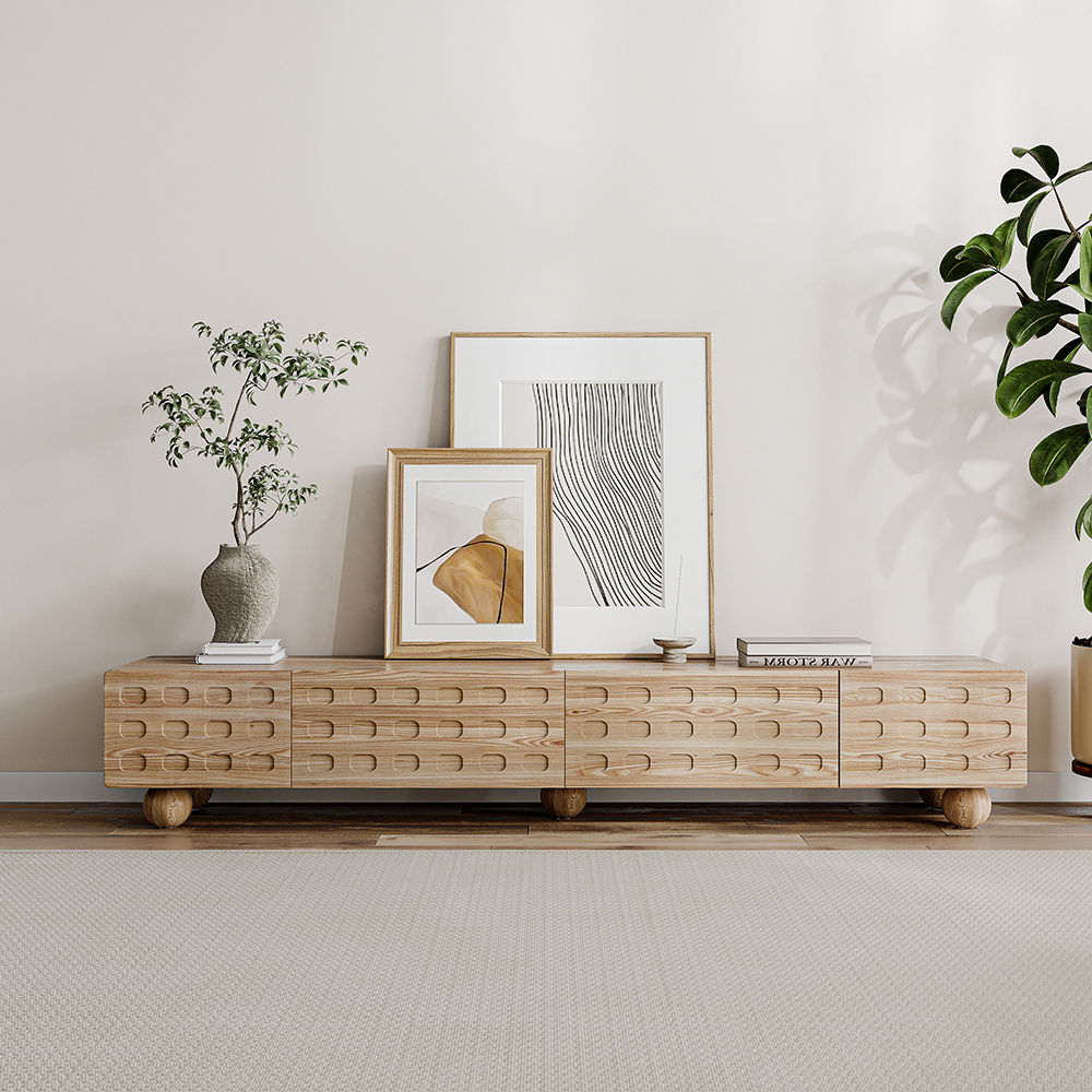 Nordischer Stil Holzfarbe Sperrholz + Eschenfurnier TV-Möbel