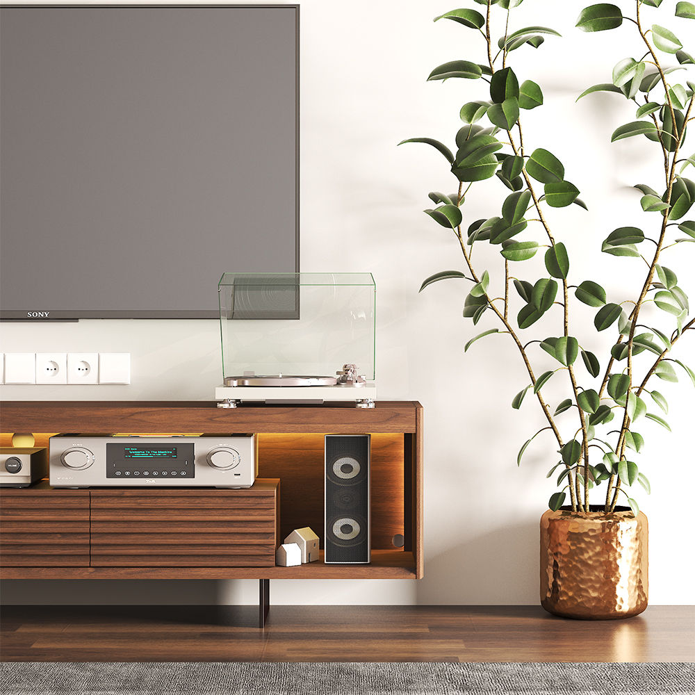 Slatted Design Walnut MDF TV Stands