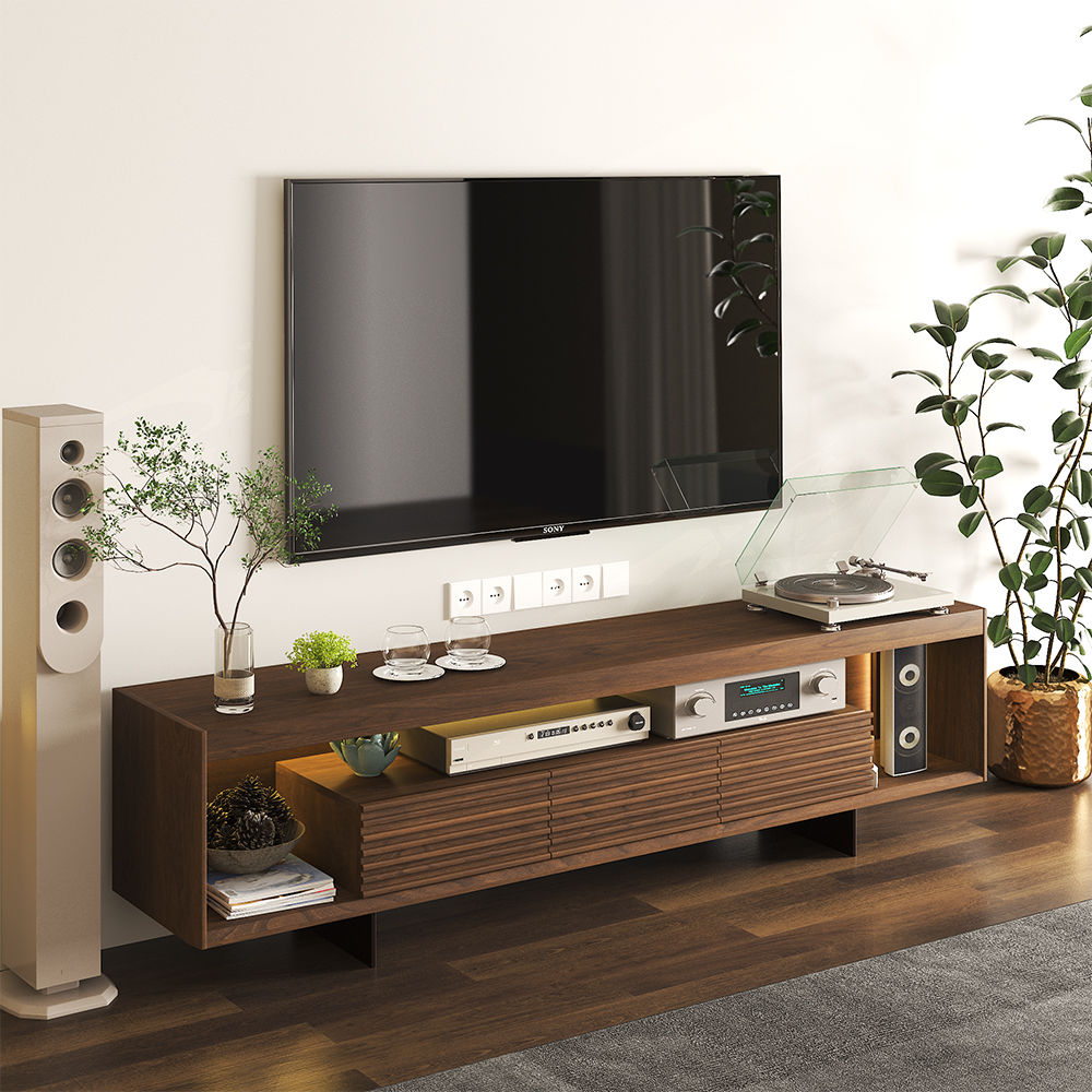 Slatted Design Walnut MDF TV Stands